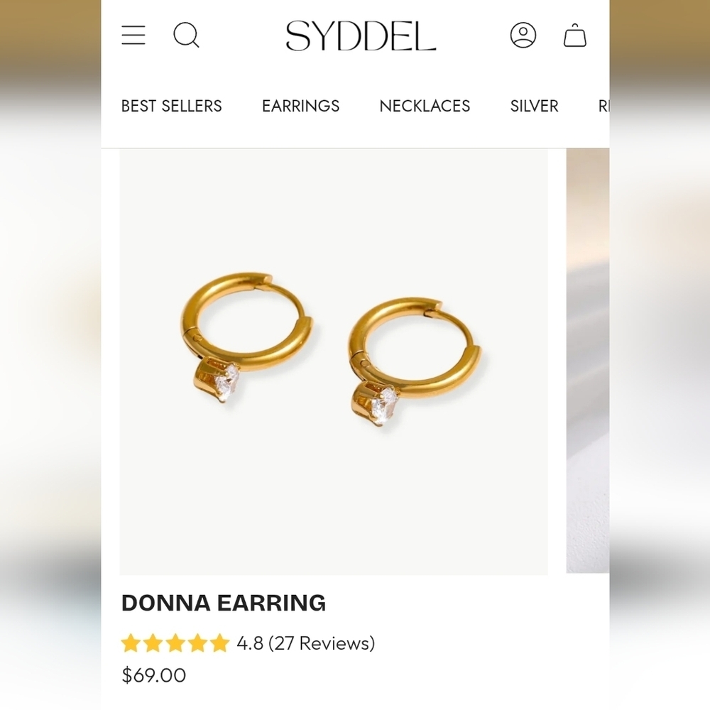 Syddel NWT Donna Gold Huggie Hoop Earrings Rhinestone Women's Jewelry 18k Dipped
